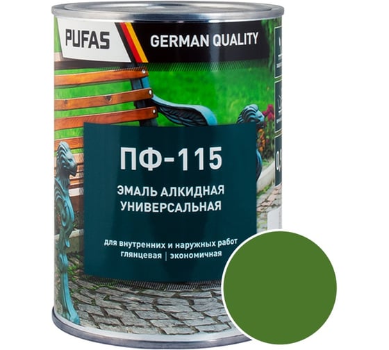 Эмаль PUFAS ПУФАС ПФ-115 ГОСТ салатная 0.9 кг тов-206091