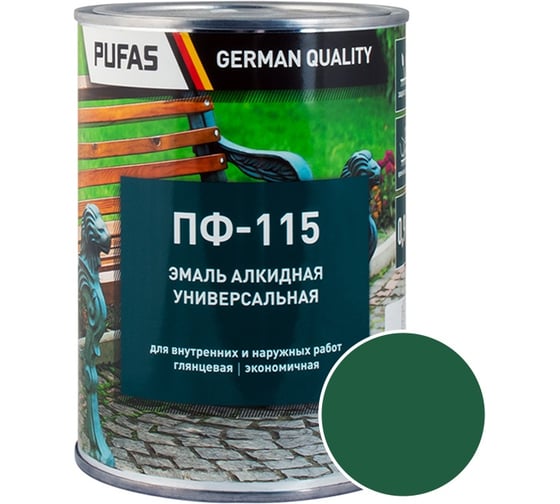Эмаль PUFAS ПУФАС ПФ-115 ГОСТ зеленая 0.9 кг тов-206079