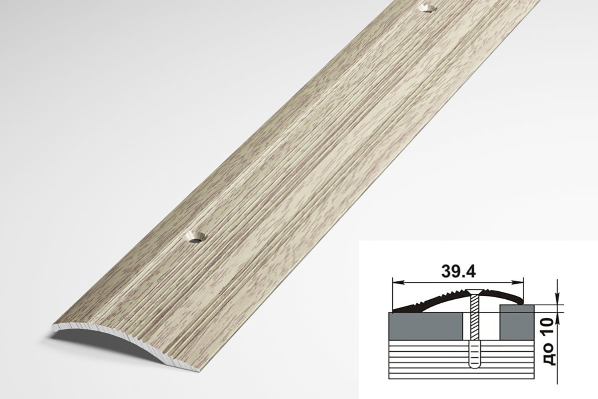 Порог разноуровневый алюминиевый декоративный (39,4 мм, 1,8 м, Дуб беленый)  ЛУКА 00000002427