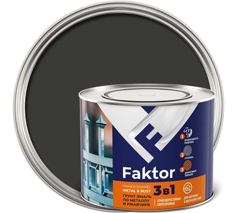 Грунт-эмаль ЯРОСЛАВСКИЕ КРАСКИ FAKTOR на ржавчину 3 в 1 графитовая серая RAL 7024, банка 219355
