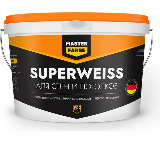 Интерьерная водно-дисперсионная краска MASTERFARBE Superweiss (высокоукрывистая; супербелая; 3 кг) 4631159427392 1