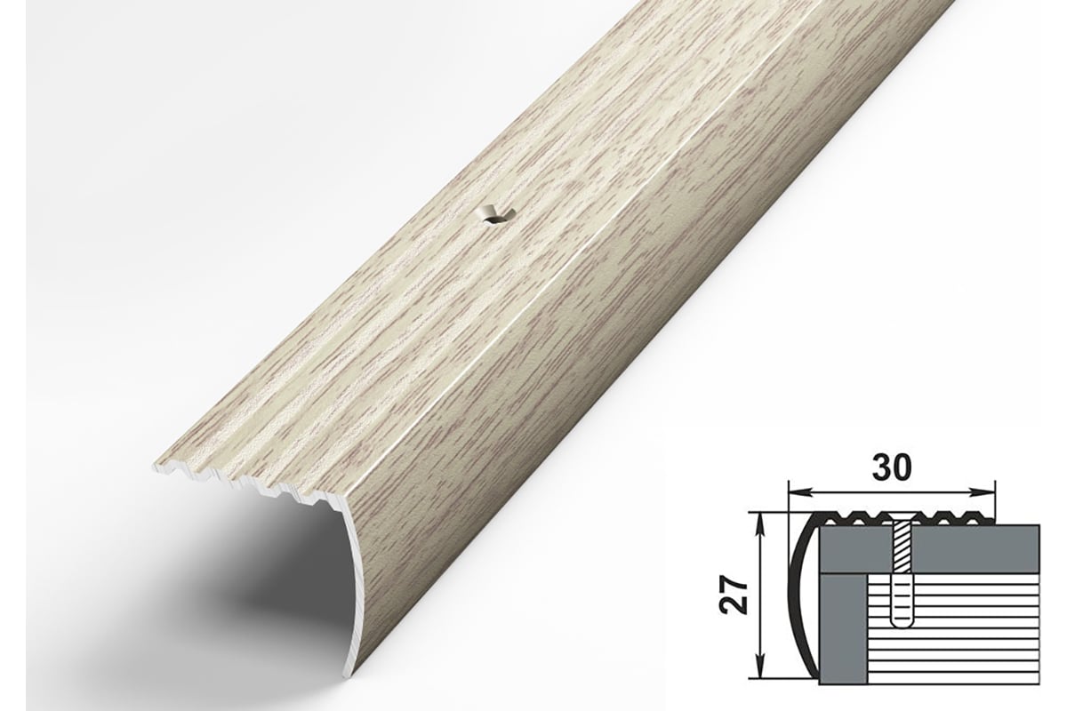 Порог угловой алюминиевый декоративный (30х27 мм, 1,35 м, Дуб беленый) ЛУКА  УТ000001045 - выгодная цена, отзывы, характеристики, 1 видео, фото - купить  в Москве и РФ