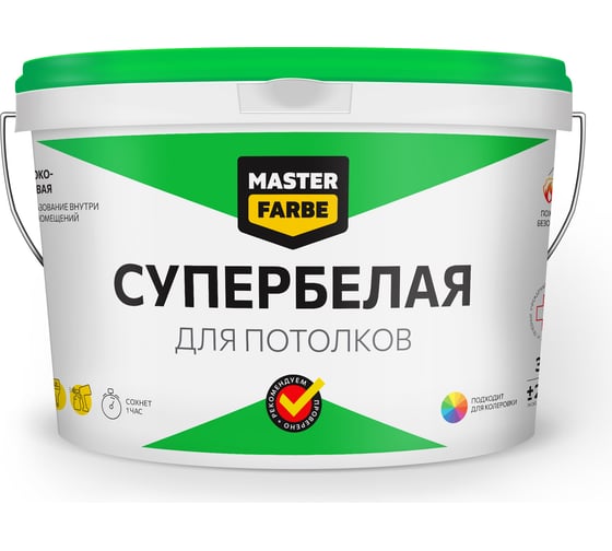 Водно-дисперсионная краска для потолков в сухих помещениях MASTERFARBE (супербелая; 14 кг) 4631159427484