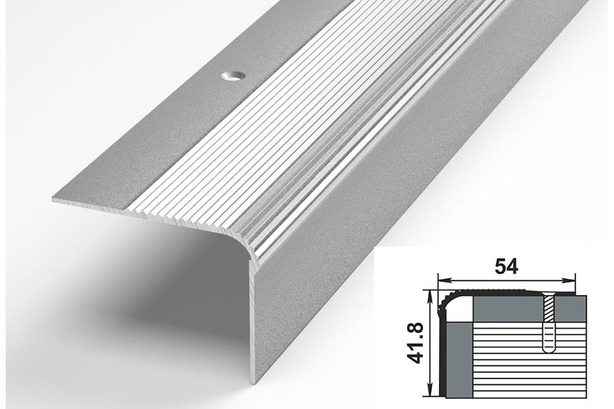 Порог угловой алюминиевый (54х41,8 мм, 1,8 м, порошковое покрытие, Серебро)  ЛУКА 00000003328 - выгодная цена, отзывы, характеристики, 1 видео, фото -  купить в Москве и РФ