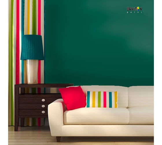 Краска интерьерная моющаяся BRAITON paint Премиум ВД 2.5 кг, цвет Сосновый зелёный RAL 6028 kraskavdpremiumbraiton60282.5