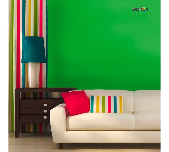 Краска интерьерная моющаяся BRAITON paint Премиум ВД 4 кг, цвет Желто-зелёный RAL 6018 kraskavdpremiumbraiton60184