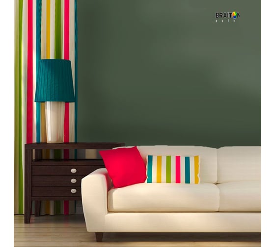 Краска интерьерная моющаяся BRAITON paint Премиум ВД 3 кг, цвет Зелёно-серый RAL 7009 kraskavdpremiumbraiton70093