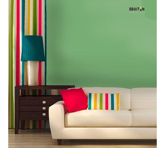 Краска интерьерная моющаяся BRAITON paint Премиум ВД 3 кг, цвет Бледно-зелёный RAL 6021 kraskavdpremiumbraiton60213