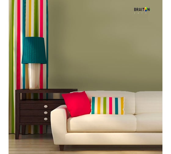 Краска интерьерная моющаяся BRAITON paint Премиум ВД 4 кг, цвет Жёлто-серый RAL 7034 kraskavdpremiumbraiton70344