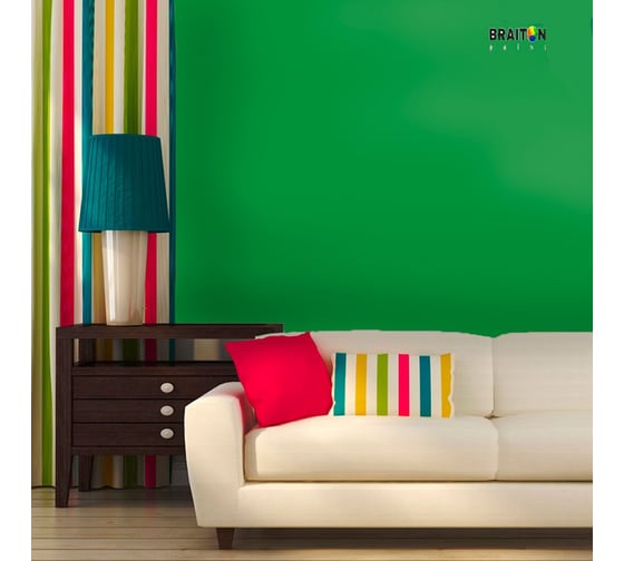 Краска интерьерная моющаяся BRAITON paint Премиум ВД 4 кг, цвет Майский зелёный RAL 6017 kraskavdpremiumbraiton60174