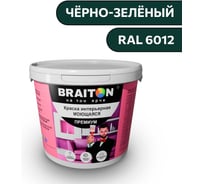 Краска ВД интерьерная моющаяся BRAITON paint BRAITON Премиум 4 кг, цвет черно-зеленый, RAL 6012 kraskavdpremiumbraiton60124