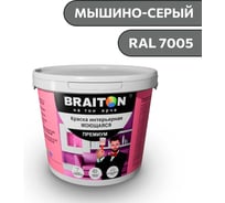 Краска ВД интерьерная моющаяся BRAITON paint BRAITON Премиум 5 кг, цвет Мышино-серый, RAL 7005 kraskavdpremiumbraiton70055