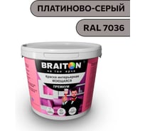Краска ВД интерьерная моющаяся BRAITON paint BRAITON Премиум 5 кг, цвет Платиново-серый, RAL 7036 kraskavdpremiumbraiton70365