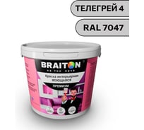 Краска ВД интерьерная моющаяся BRAITON paint BRAITON Премиум 5 кг, цвет Телегрей 4, RAL 7047 kraskavdpremiumbraiton70475