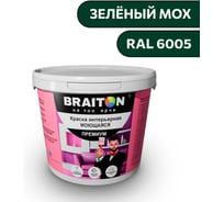 Краска ВД интерьерная моющаяся BRAITON paint BRAITON Премиум 6 кг, цвет Зелёный мох, RAL 6005 kraskavdpremiumbraiton60056