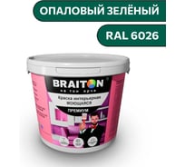 Краска ВД интерьерная моющаяся BRAITON paint BRAITON Премиум 6 кг, цвет Опаловый зелёный, RAL 6026 kraskavdpremiumbraiton60266