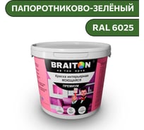 Краска ВД интерьерная моющаяся BRAITON paint BRAITON Премиум 6 кг, цвет Папоротниково-зелёный, RAL 6025 kraskavdpremiumbraiton60256