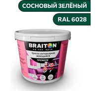 Краска ВД интерьерная моющаяся BRAITON paint BRAITON Премиум 6 кг, цвет Сосновый зелёный, RAL 6028 kraskavdpremiumbraiton60286