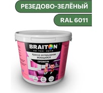 Краска ВД интерьерная моющаяся BRAITON paint BRAITON Премиум 6 кг, цвет Резедово-зелёный, RAL 6011 kraskavdpremiumbraiton60116