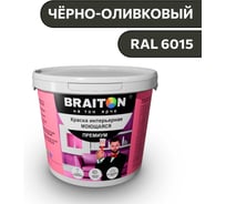 Краска ВД интерьерная моющаяся BRAITON paint BRAITON Премиум 6 кг, цвет Чёрно-оливковый, RAL 6015 kraskavdpremiumbraiton60156