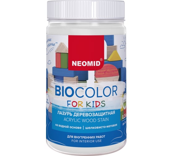 Лазурь Bio Color For Kids белый, 0,25 л Neomid Н-BCFK-0,25/белый