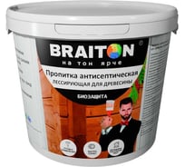 Пропитка антисептическая акриловая BRAITON paint для древесины, лессирующая биозащита, 10 кг, цвет Светлый дуб pb210