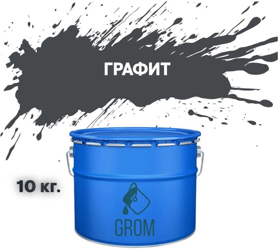 Грунт-эмаль по металлу и ржавчине 3 в 1 GROM матовая, графит, 10кг 50527