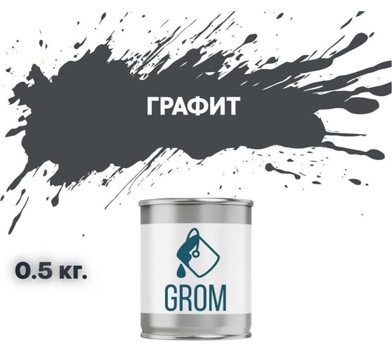Грунт-эмаль по металлу и ржавчине 3 в 1 GROM матовая, графит, 0.5кг 50480 1