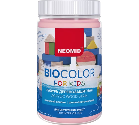 Лазурь розовая Neomid Bio Color For Kids 0,25 л Н-BCFK-0,25/розов