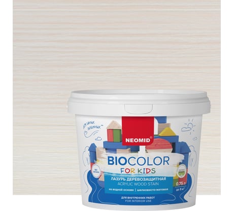 Лазурь белаяNeomid Bio Color For Kids 0,75 л Н-BCFK-0,75/белый