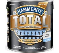 Краска для всех видов металлов HAMMERITE TOTAL по ржавчине, глянцевая, RAL 9016 белый, 2,2 л 5575999