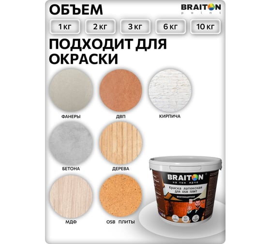 Краска ВД фасадная латексная BRAITON paint для OSB плит 2 кг, Бесцветная kosbprbr2