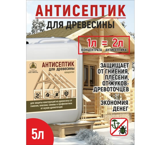 Антисептик для древесины концентрат 1:1 трудновымываемый бесцветный РЕКОРД 5 л АС1