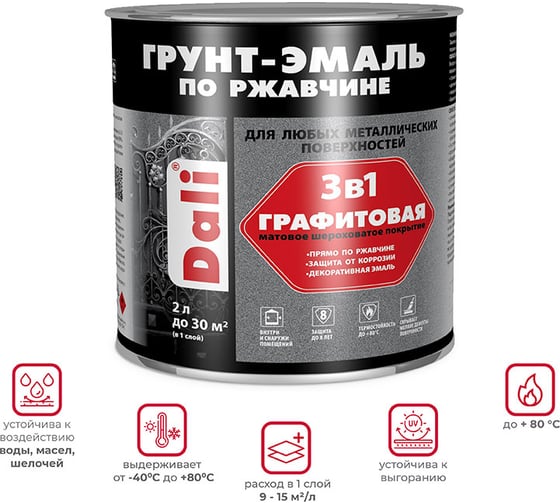 Графитовая грунт-эмаль по ржавчине DALI 3 в 1 темная медь, 2 л 221469