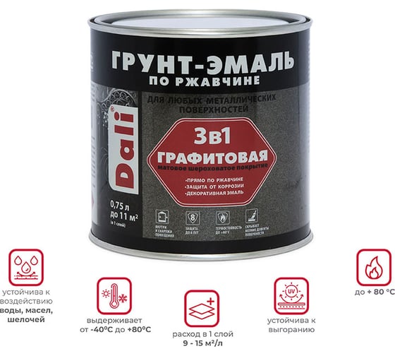 Грунт-эмаль по ржавчине DALI 3 в 1 Графитовая темная медь, 0.75 л 221455