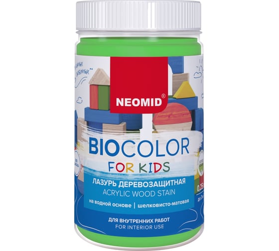 Лазурь Bio Color For Kids салатовый, 0,25 л Neomid Н-BCFK-0,25/салат