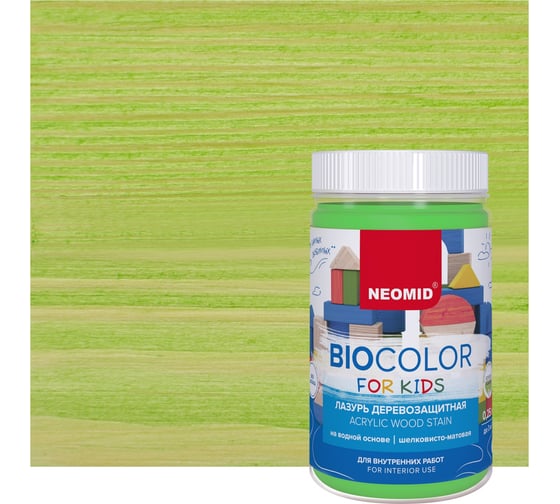 Лазурь Bio Color For Kids салатовый, 0,25 л Neomid Н-BCFK-0,25/салат 1