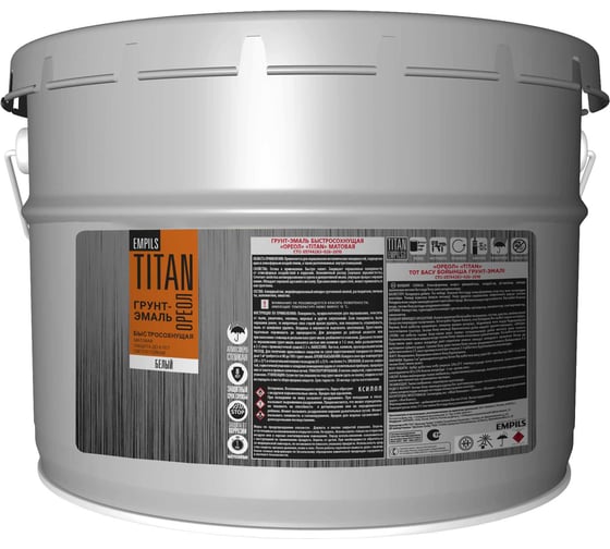 Грунт-эмаль быстросохнущая ОРЕОЛ TITAN матовая белая RAL 9010 8 л 10 к 83761