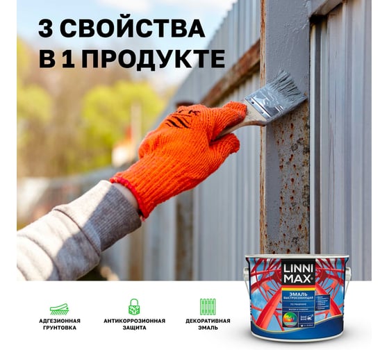 Эмаль быстросохнущая по ржавчине LINNIMAX шелковисто-матовая, RAL9003 948107130