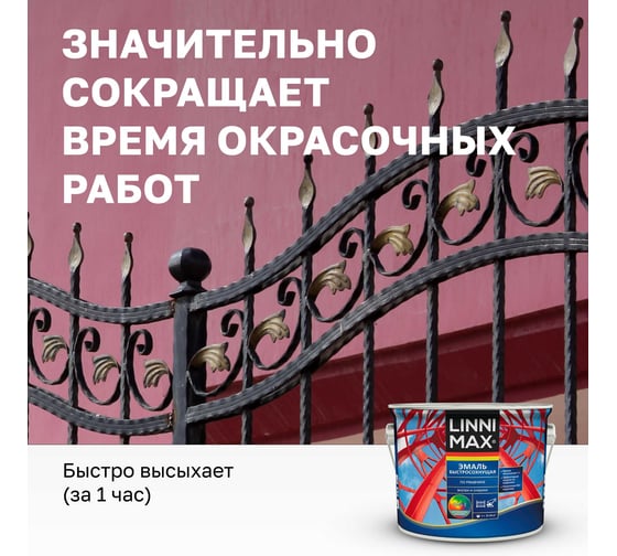 Эмаль быстросохнущая по ржавчине LINNIMAX шелковисто-матовая, RAL9003 948107130