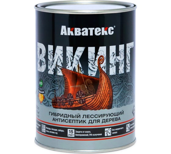 Антисептик для дерева АКВАТЕКС ВИКИНГ лессирующий, полуматовый, калужница, 0.75 л 220973 1
