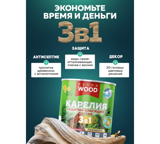Защитно-красящий состав 3в1 Farbitex для древесины, ваниль, Карелия 0.75 л WOOD 4300016701