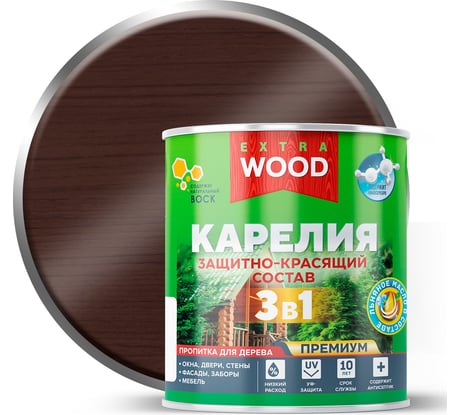 Защитно-красящий состав 3в1 Farbitex для древесины орех Карелия, 0.75 л,  WOOD E 4300016710