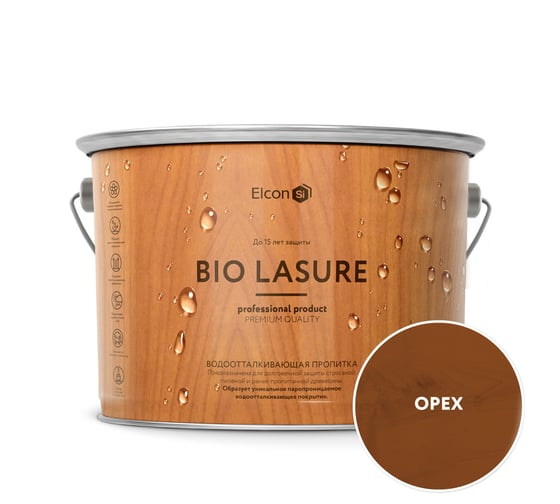 Водоотталкивающая пропитка Elcon Bio Lasure для защиты дерева до 15 лет, антисептик для внутренних и наружных работ, (орех; 2 л) 00-00461950