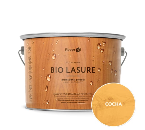 Водоотталкивающая пропитка Elcon Bio Lasure для защиты дерева до 15 лет, антисептик, для внутренних и наружных работ (сосна; 2 л) 00-00461947