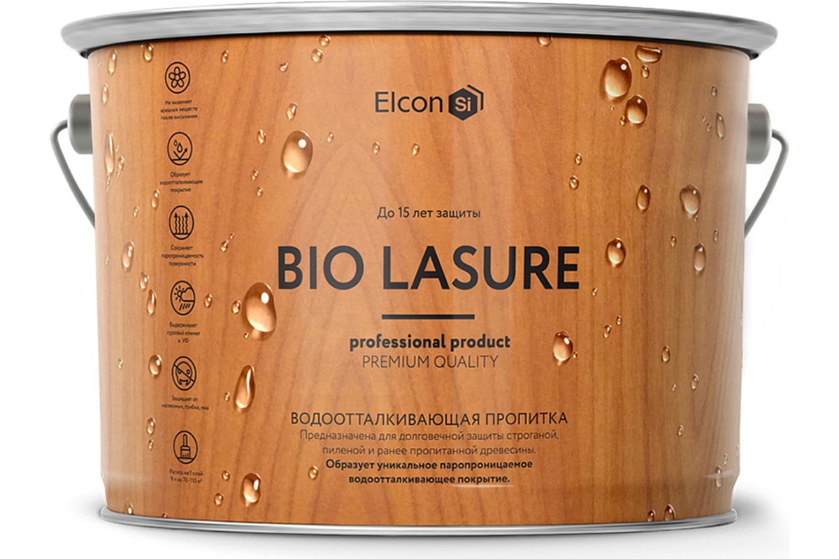 Водоотталкивающая пропитка Elcon Bio Lasure для защиты дерева до 15 лет,  для наружных и внутренних работ, антисептик (тик; 2 л) 00-00461946