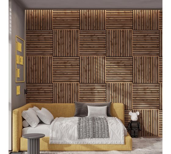 Панель стеновая акустическая STELLA МДФ Comfort Light Пекан 600x600x9 (уп.1шт.) ЦБ-00016291