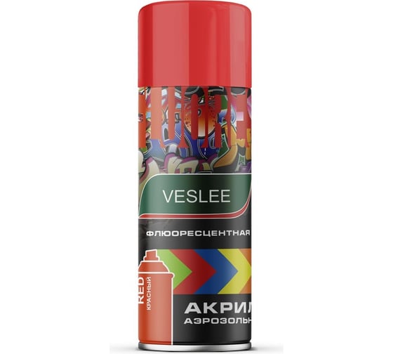 Флюоресцентная акриловая аэрозольная краска Veslee красная V1001