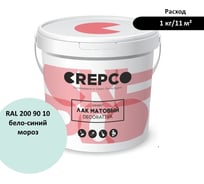 Матовый влагостойкий лак ITALICA (CREPCO) цвета Бело-Синий Мороз/Frosty White Blue, для декоративной штукатурки и деревянных поверхностей, для любых помещений снаружи и внутри 792-2009010
