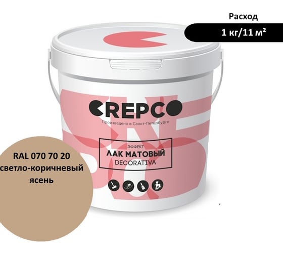 Матовый влагостойкий лак ITALICA (CREPCO) цвета Светло-Коричневый Ясень/Light Ash Brown, для декоративной штукатурки и деревянных поверхностей, для любых помещений снаружи и внутри 793-0707020
